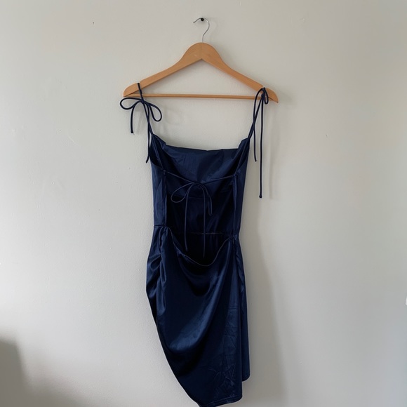 COPY - Zaful Backless Navy Blue Satin Dress - Picture 4 of 5